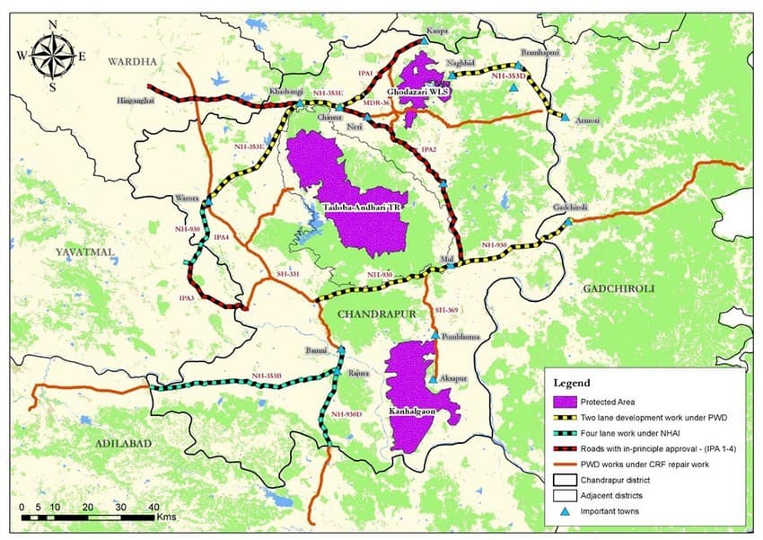 This map shows some of the national highways cutting through crucial wildlife corridors connecting some of the important Protected Areas in Maharashtra.