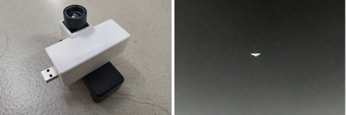 Left: thermal modules designed for UAVs to design a system which can be plugged into a phone and can be used to view and record thermal video feed. Right: Image of a high-flying bat (Indian Flying Fox) captured using the thermal imaging module.